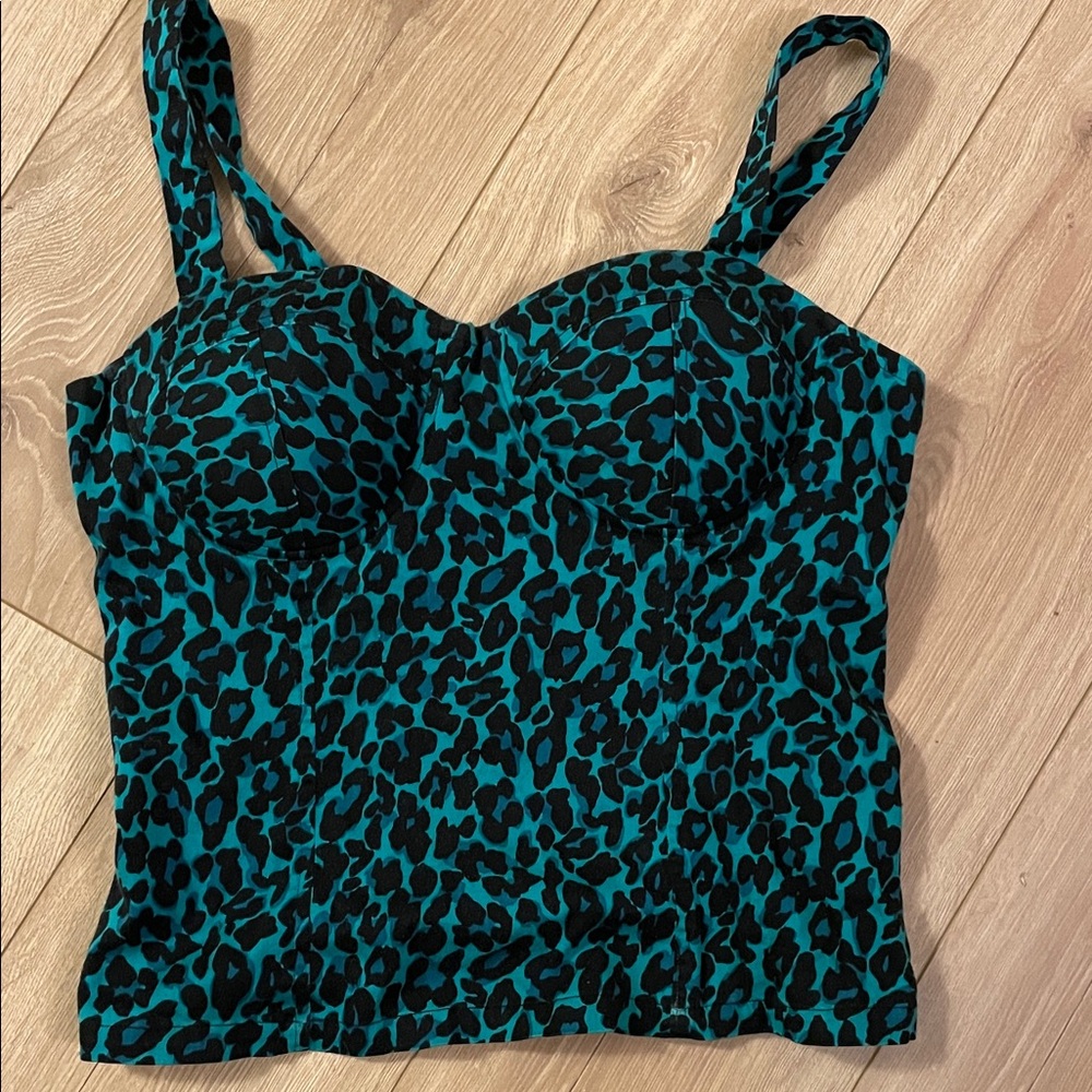 Charlotte Russe Black and Teal Leopard Camisole